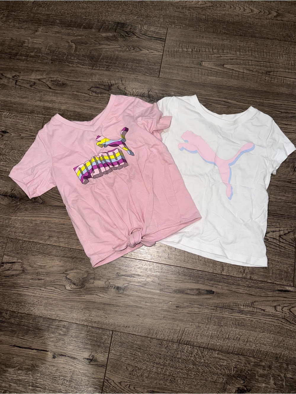 Puma Kids Pink & White Short-Sleeve Tops with Graphic Logos